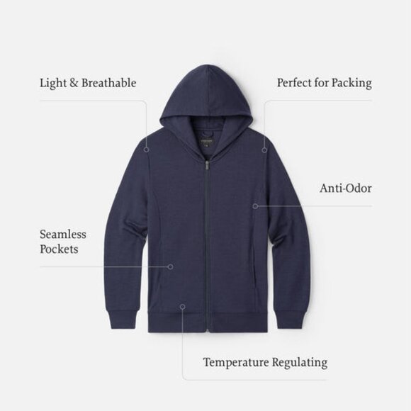 Unbound Merino Men's Compact Travel Hoodie - Oxblood Small - Picture 6 of 9